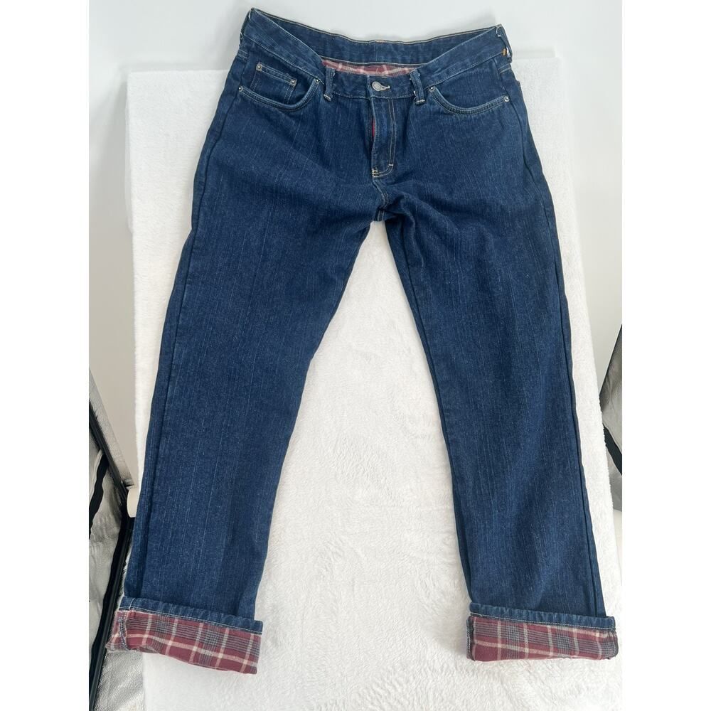 Dickies Womens Jeans 12 Regular Dark Wash Flannel Lined Red Bootcut Mid Rise